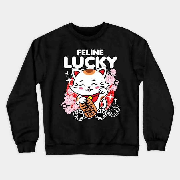 Feline Lucky Cat Japanes Art Crewneck Sweatshirt by DetourShirts